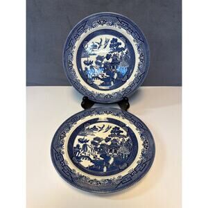 Vtg Lot of 2 Churchill Blue Willow Dinner Plates - 10 1/4” - Made in England